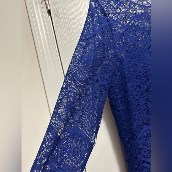 Max Studo Scalloped Hem Lace overlay Shift Dress royal Blue women’s Small - Picture 6 of 16